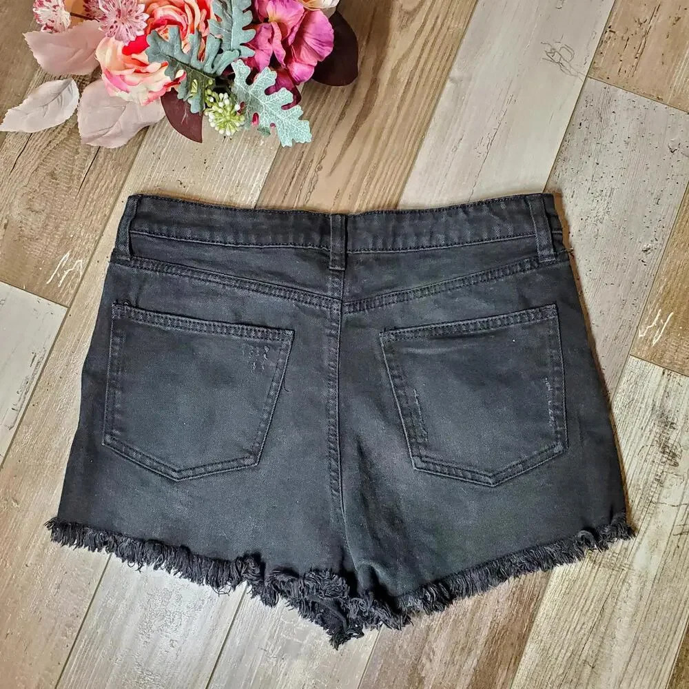 No Boundaries Raw Hem Cutoff Jean Shorts Distressed Black Size 15 Juniors